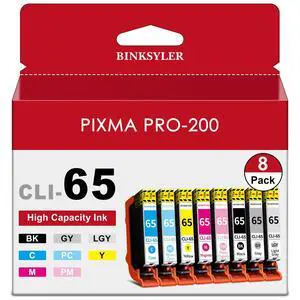 8-Pack CLI-65 CLI65 Ink Cartridges with Chip Compatible with Canon Pixma Pro-200 Pro-200s Printer (BK/C/M/Y/PM/PC/GY/LGY), Borderless Printing from 3.5" x 3.5" up to 13" x 19" 8-Pack CLI-65 CLI65 Ink Cartridges with Chip Compatible with Canon Pixma Pro-200 Pro-200s Printer (BK/C/M/Y/PM/PC/GY/LGY), Borderless Printing from 3.5" x 3.5" up to 13" x 19"