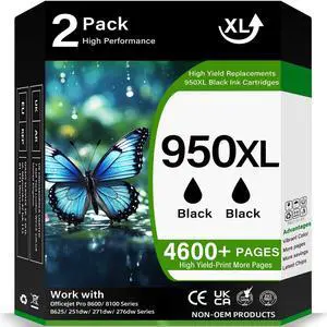 950XL Ink Cartridges Compatible Replacement for 950 Black Ink Cartridges Work for Officejet Pro 8100 8600 8610 8620 8630 8640 8615 8625 251dw 271dw 276dw Printers-2 Pack (Black) 950XL Ink Cartridges Compatible Replacement for 950 Black Ink Cartridges Work for Officejet Pro 8100 8600 8610 8620 8630 8640 8615 8625 251dw 271dw 276dw Printers-2 Pack (Black)