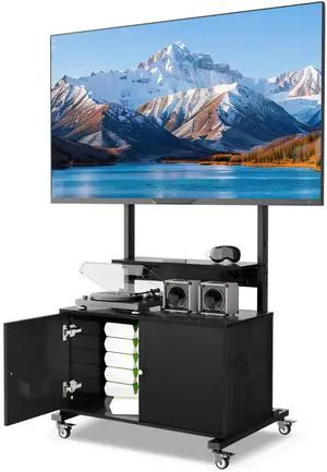 Rolling TV Stand with TV Mount,TV Floor Stand with Storage Cabinet for 32-75in Screen,Mobile TV Stand on Wheels with Foldable Table,Height Adjustable,Entertainment Center for Outdoor and Living Room Rolling TV Stand with TV Mount,TV Floor Stand with Storage Cabinet for 32-75in Screen,Mobile TV Stand on Wheels with Foldable Table,Height Adjustable,Entertainment Center for Outdoor and Living Room