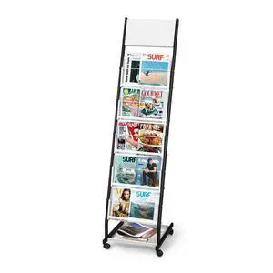 Floor Standing Magazine Holder with 5 Pockets, Journals, Brochure & Literature Display Holder for Trade Shows, Exhibitions, Office, and Shopping Malls, Black Floor Standing Magazine Holder with 5 Pockets, Journals, Brochure & Literature Display Holder for Trade Shows, Exhibitions, Office, and Shopping Malls, Black