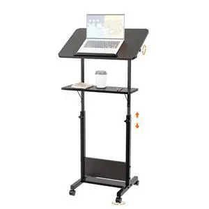 24"x16" Angle and Height Adjustable Rolling Podium Stand | Mobile Standing Desk, Portable Lectern, Storage Tray, Cup Holder, Laptop Cart for Classroom, Black 24"x16" Angle and Height Adjustable Rolling Podium Stand | Mobile Standing Desk, Portable Lectern, Storage Tray, Cup Holder, Laptop Cart for Classroom, Black