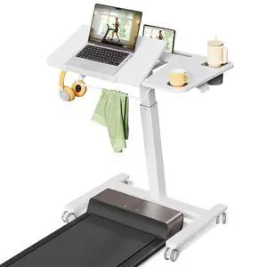 Mobile Standing Desk for Treadmill, 31.5" Small Walking Pad Desk | Pneumatic Height Adjustable, 40° Foldable White Rolling Sit-Stand Table on Wheels, Cup Holder & Towel Rack, for Home Office Mobile Standing Desk for Treadmill, 31.5" Small Walking Pad Desk | Pneumatic Height Adjustable, 40° Foldable White Rolling Sit-Stand Table on Wheels, Cup Holder & Towel Rack, for Home Office