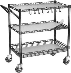 1050Lbs Heavy Duty 3 Tier Rolling Utility Metal Storage Cart with Wheels | Commercial Grade Cart with Handle Bar & Shelf Liner Trolley Wire Serving Cart for Garage, Kitchen, Restaurant 1050Lbs Heavy Duty 3 Tier Rolling Utility Metal Storage Cart with Wheels | Commercial Grade Cart with Handle Bar & Shelf Liner Trolley Wire Serving Cart for Garage, Kitchen, Restaurant