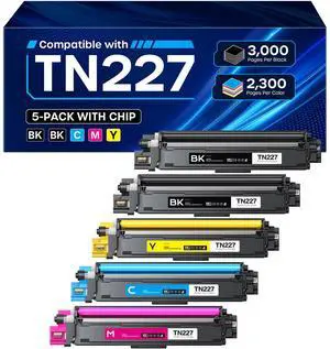 TN227 TN-227 Toner Cartridge Compatible Replacement for Brother TN 227 | TN-227 TN-227BK/C/M/Y High Yield for HL-L3270CDW HL-L3230CDW HL-L3210CW MFC-L3710CDW HL-L3290CDW Printer (5 Pack, 2BK/C/M/Y) TN227 TN-227 Toner Cartridge Compatible Replacement for Brother TN 227 | TN-227 TN-227BK/C/M/Y High Yield for HL-L3270CDW HL-L3230CDW HL-L3210CW MFC-L3710CDW HL-L3290CDW Printer (5 Pack, 2BK/C/M/Y)