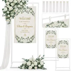 3 Pack Wedding Sign Holder Adjustable Metal Wedding Sign Stand with 8 Leather Straps Floor Display Easel Stand for Welcome Seating Chart Ceremony Reception Decor(White) 3 Pack Wedding Sign Holder Adjustable Metal Wedding Sign Stand with 8 Leather Straps Floor Display Easel Stand for Welcome Seating Chart Ceremony Reception Decor(White)