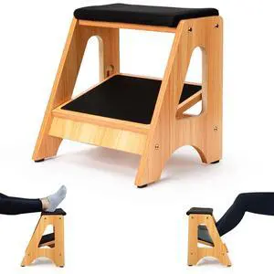 Double Step Footrest, Adjustable Wooden Foot Stool with 3 Height Levels, Cushioned Top & Non-Slip Base, Ergonomic Under Desk Leg Rest for Office Home Double Step Footrest, Adjustable Wooden Foot Stool with 3 Height Levels, Cushioned Top & Non-Slip Base, Ergonomic Under Desk Leg Rest for Office Home