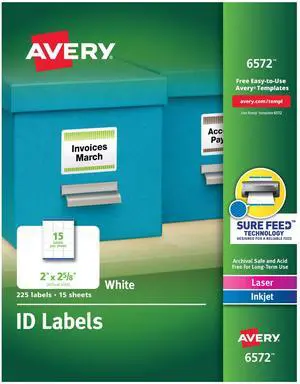 ID Labels, Sure Feed Technology, Permanent Adhesive, 2" x 2-5/8", 5 Packs (6572) ID Labels, Sure Feed Technology, Permanent Adhesive, 2" x 2-5/8", 5 Packs (6572)