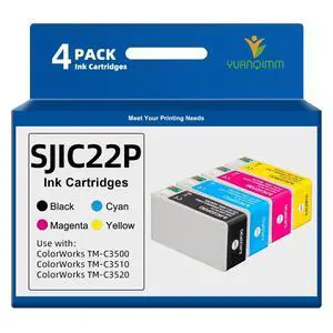 SJIC22P Ink Cartridge Remanufactured Replacement for SJIC22P Ink Cartridges | SJIC22P-BK SJIC22P-C SJIC22P-M SJIC22P-Y with Colorworks TM-C3500 TM-C3510 TM-C3520 (4-Pack, Black, Cyan, Magenta, Yellow) SJIC22P Ink Cartridge Remanufactured Replacement for SJIC22P Ink Cartridges | SJIC22P-BK SJIC22P-C SJIC22P-M SJIC22P-Y with Colorworks TM-C3500 TM-C3510 TM-C3520 (4-Pack, Black, Cyan, Magenta, Yellow)