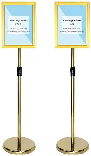 2 Sets Heavy Duty Stainless Steel Sign holder Stand, Adjustable Height 8.5 x 11 Inch Vertical Horizontal Aluminum Snap Open Frame Floor Billboard Stand.(gold, A4) 2 Sets Heavy Duty Stainless Steel Sign holder Stand, Adjustable Height 8.5 x 11 Inch Vertical Horizontal Aluminum Snap Open Frame Floor Billboard Stand.(gold, A4)