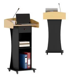 Portable Podium Stand with Metal Wheels, Rolling Podium with Drawer and Adjustable Shelf, Mobile Pulpit for Church, Wooden Lectern for Classroom Office Restaurant Conference (Oak Black) Portable Podium Stand with Metal Wheels, Rolling Podium with Drawer and Adjustable Shelf, Mobile Pulpit for Church, Wooden Lectern for Classroom Office Restaurant Conference (Oak Black)
