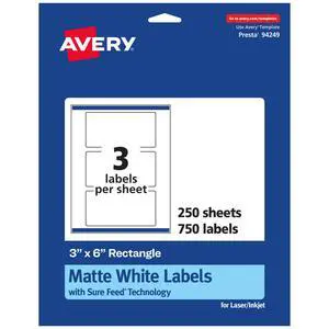 ® Matte White Rectangle Labels, Sure Feed® Technology, 3" x 6", 750 Matte White Printable Labels ® Matte White Rectangle Labels, Sure Feed® Technology, 3" x 6", 750 Matte White Printable Labels