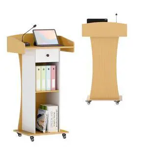 Portable Podium Stand with Metal Wheels, Rolling Podium with Drawer and Adjustable Shelf, Mobile Pulpit for Church, Wooden Lectern for Classroom Office Restaurant Conference (Oak White) Portable Podium Stand with Metal Wheels, Rolling Podium with Drawer and Adjustable Shelf, Mobile Pulpit for Church, Wooden Lectern for Classroom Office Restaurant Conference (Oak White)