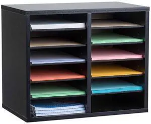 Wooden Adjustable Literature Organizer, 12 Compartment Office Mailbox, or Classroom Literature Organizer, Black Wooden Adjustable Literature Organizer, 12 Compartment Office Mailbox, or Classroom Literature Organizer, Black