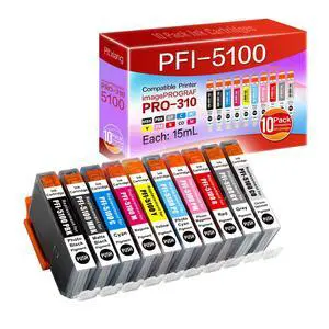 Compatible PFI-5100 Ink Cartridges, Compatible with Canon ImagePROGRAF PRO-310 Printer, 10-Color Pigment Ink, Wide-Format A3/A4 Printing Compatible PFI-5100 Ink Cartridges, Compatible with Canon ImagePROGRAF PRO-310 Printer, 10-Color Pigment Ink, Wide-Format A3/A4 Printing