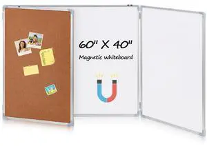 60"x40" Tri-fold Cork Board Whiteboard Combo, Foldable Combination Magnetic Dry Erase Bulletin Board & Corkboard with Aluminum Frame Wall Mounted for Home, Office and School(Wood) 60"x40" Tri-fold Cork Board Whiteboard Combo, Foldable Combination Magnetic Dry Erase Bulletin Board & Corkboard with Aluminum Frame Wall Mounted for Home, Office and School(Wood)