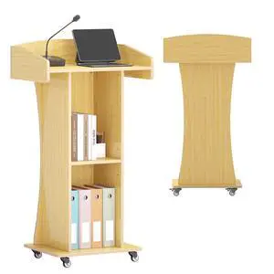 Portable Podium Stand with Metal Wheels, Rolling Podium with Adjustable Shelf, Mobile Pulpit for Church, Wooden Lectern for Classroom Office Restaurant Conference (Oak) Portable Podium Stand with Metal Wheels, Rolling Podium with Adjustable Shelf, Mobile Pulpit for Church, Wooden Lectern for Classroom Office Restaurant Conference (Oak)
