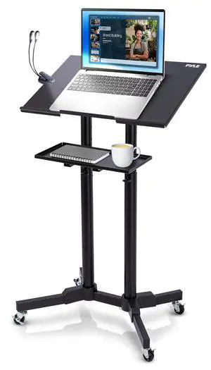 Lectern Podium Stand | Adjustable Height Top Shelf, Bottom Shelf w/Smooth Rubber Wheels & Metal Brakes | Mobile Standing Desk w/LED Light for Classrooms & Presentations | Portable Rolling Table Lectern Podium Stand | Adjustable Height Top Shelf, Bottom Shelf w/Smooth Rubber Wheels & Metal Brakes | Mobile Standing Desk w/LED Light for Classrooms & Presentations | Portable Rolling Table
