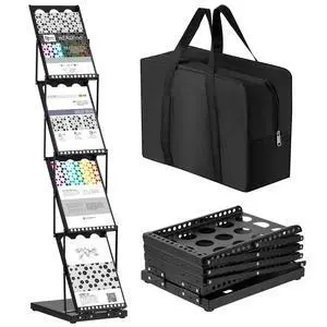 1 Piece Foldable Magazine Rack Metal Catalog Literature Rack Portable 4 Pockets with Carrying Bag Brochure Stand Literature Display Holder Stand for Exhibition Trade Show 1 Piece Foldable Magazine Rack Metal Catalog Literature Rack Portable 4 Pockets with Carrying Bag Brochure Stand Literature Display Holder Stand for Exhibition Trade Show