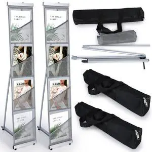 2 Pcs Mesh Literature Stand Magazine Display Rack with 4 Pocket, Portable Roll up Foldable Trade Show Display with Carrying Bag, Lightweight Magazine Rack Floor Standing for Exhibition Office 2 Pcs Mesh Literature Stand Magazine Display Rack with 4 Pocket, Portable Roll up Foldable Trade Show Display with Carrying Bag, Lightweight Magazine Rack Floor Standing for Exhibition Office