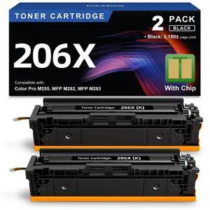 206X Toner Cartridge 2-Pack Black Compatible for HP 206X W2110X 206A Toner | Replacement for HP Color Pro MFP M283fdw M283cdw M282nw M255dw M255nw Printer M283 M282 M255 Series | With Chip 206X Toner Cartridge 2-Pack Black Compatible for HP 206X W2110X 206A Toner | Replacement for HP Color Pro MFP M283fdw M283cdw M282nw M255dw M255nw Printer M283 M282 M255 Series | With Chip