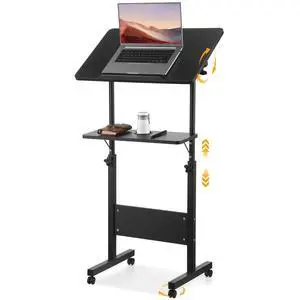 Adjustable Podium Stand, Rolling Podium with Wheels, Rolling Table Laptop Cart with Height, Storage Tray, Cup Holder for Home and Office-Black 42.3-50inch (Black, 42.3-50inch) Adjustable Podium Stand, Rolling Podium with Wheels, Rolling Table Laptop Cart with Height, Storage Tray, Cup Holder for Home and Office-Black 42.3-50inch (Black, 42.3-50inch)