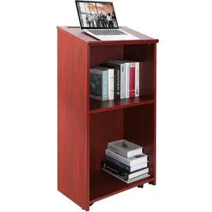 Podium Stand, 47 inch Hostess Stand with 4 Rolling Wheels, Wood Podium with Storage Shelves and Slant Desktop, Lecterns & Podiums for Home, Office, School, Church, Brown Podium Stand, 47 inch Hostess Stand with 4 Rolling Wheels, Wood Podium with Storage Shelves and Slant Desktop, Lecterns & Podiums for Home, Office, School, Church, Brown