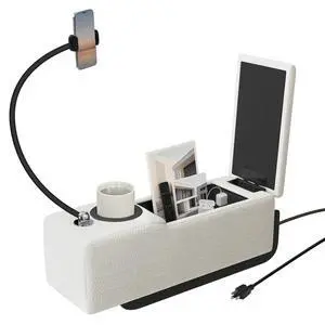 Couch Caddy with Cup Holder, 20.3 Inch White Armrest Console | Removable Sofa Armrest Organizer with Charging and Phone Holder, Storage for Remotes, Snacks and Everyday Essentials Couch Caddy with Cup Holder, 20.3 Inch White Armrest Console | Removable Sofa Armrest Organizer with Charging and Phone Holder, Storage for Remotes, Snacks and Everyday Essentials