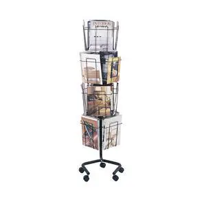Rotating Wire Magazine Holder, Metal Display Rack with 16 Pockets, 4 Tier Rolling Organizer, Powder Coat Finish, 5 Casters, Charcoal Rotating Wire Magazine Holder, Metal Display Rack with 16 Pockets, 4 Tier Rolling Organizer, Powder Coat Finish, 5 Casters, Charcoal