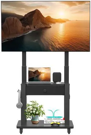 Rolling TV Stand with Fabric Drawer Storage for 32-75 Inch Flat/Curved Screen up to 220lbs LCD/LED/OLED Adjustable Height Mobile TV Cart with Wheels for Home Office Outdoor Max VESA 600x400mm Black Rolling TV Stand with Fabric Drawer Storage for 32-75 Inch Flat/Curved Screen up to 220lbs LCD/LED/OLED Adjustable Height Mobile TV Cart with Wheels for Home Office Outdoor Max VESA 600x400mm Black