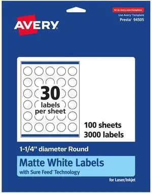 ® Matte White Round Labels, Sure Feed® Technology, 1.25" Diameter, 3,000 Matte White Printable Labels ® Matte White Round Labels, Sure Feed® Technology, 1.25" Diameter, 3,000 Matte White Printable Labels