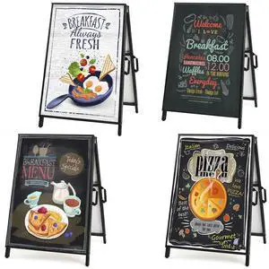 4 Pack 24 x 36 Heavy Duty Slide-in Folding A-Frame Sidewalk Sign Black Coated Steel Metal Double-Sided Pavement Sign (Frame only) 4 Pack 24 x 36 Heavy Duty Slide-in Folding A-Frame Sidewalk Sign Black Coated Steel Metal Double-Sided Pavement Sign (Frame only)