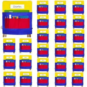 25 PCS Chair Pockets for Classroom Chairs, 15"W x 19"H Seat Sacks with 5 Pockets, Durable 600D Oxford Student Chair Bag Organizer with Name Tag Slot for K-5 Kindergarten School, Colorful 25 PCS Chair Pockets for Classroom Chairs, 15"W x 19"H Seat Sacks with 5 Pockets, Durable 600D Oxford Student Chair Bag Organizer with Name Tag Slot for K-5 Kindergarten School, Colorful