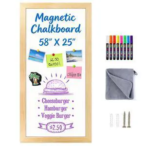 Large Magnetic Chalkboard for Wall, 58 x 25 Inch Solid Wood Framed Natural Whiteboard, Wall Mounted Chalk Board for Kitchen, Restaurant, Food Truck and Calendar Board Large Magnetic Chalkboard for Wall, 58 x 25 Inch Solid Wood Framed Natural Whiteboard, Wall Mounted Chalk Board for Kitchen, Restaurant, Food Truck and Calendar Board