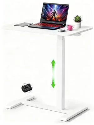 Mobile Small Standing Desk with Hidden Wheels, Pneumatic Laptop Desk, Rolling Computer Cart Movable, Portable Rolling Computer Sit Stand Side Table for Couch, Home, Office, White Mobile Small Standing Desk with Hidden Wheels, Pneumatic Laptop Desk, Rolling Computer Cart Movable, Portable Rolling Computer Sit Stand Side Table for Couch, Home, Office, White