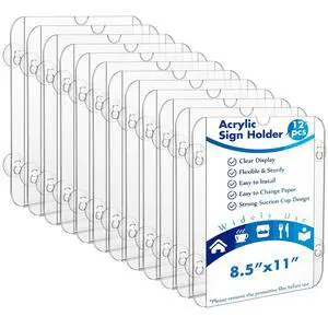 12 Pack Acrylic Window Sign Holder 8.5 x 11 Inch with 4 Suction Cups Clear Frames Glass Door Mount Wall Signage for Office Restaurant Store Menu Display Home Notices (fresh style) 12 Pack Acrylic Window Sign Holder 8.5 x 11 Inch with 4 Suction Cups Clear Frames Glass Door Mount Wall Signage for Office Restaurant Store Menu Display Home Notices (fresh style)