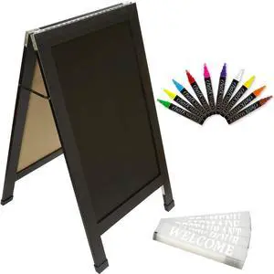 Large Double-sided 40x23 Heavy-Duty A-Frame Sidewalk Chalkboard Standing Sign, Includes 10 Chalk Markers, 40 Piece Stencil Set, Chalk and Eraser (Black) Large Double-sided 40x23 Heavy-Duty A-Frame Sidewalk Chalkboard Standing Sign, Includes 10 Chalk Markers, 40 Piece Stencil Set, Chalk and Eraser (Black)