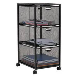 Office Storage Organizer with Mesh Drawers Label Holders and Optional Wheels, Metal Mesh, Black Office Storage Organizer with Mesh Drawers Label Holders and Optional Wheels, Metal Mesh, Black