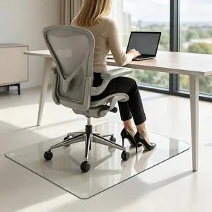 Premium Tempered Glass Chair Mat, 31"x48" Heavy Duty Glass Office Floor Mat for Carpets or Hard Floors, with Non Slip Pads, Round Corners and Polished Edges, Easy Roll On, Thick 0.2 Premium Tempered Glass Chair Mat, 31"x48" Heavy Duty Glass Office Floor Mat for Carpets or Hard Floors, with Non Slip Pads, Round Corners and Polished Edges, Easy Roll On, Thick 0.2