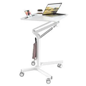 Mobile Standing Desk, 28" White Rolling Laptop Desk with Wheels | Small Portable Sit-Stand Workstation Height Adjustable, Slim Ergonomic Teacher Stand Up Desk with Cup Holder for Home Office Mobile Standing Desk, 28" White Rolling Laptop Desk with Wheels | Small Portable Sit-Stand Workstation Height Adjustable, Slim Ergonomic Teacher Stand Up Desk with Cup Holder for Home Office