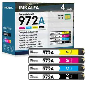 972A 972X Ink Cartridges for HP Printers MFP 477dw 477dn Combo Pack | Replacement for HP 972A 972X for Pagewide Pro MFP 477dw 477dn 577dw (4 Pack, Black, Cyan, Yellow, Magenta) 972A 972X Ink Cartridges for HP Printers MFP 477dw 477dn Combo Pack | Replacement for HP 972A 972X for Pagewide Pro MFP 477dw 477dn 577dw (4 Pack, Black, Cyan, Yellow, Magenta)