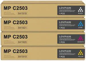 MP C2503 High Yield Toner Cartridge (4-Pack, Black/Cyan/Magenta/Yellow) | Compatible C2503H 841918 841921 841920 841919 Toner Cartridge Replacement for MP C2003 C2004 C2503 C2504 Printer MP C2503 High Yield Toner Cartridge (4-Pack, Black/Cyan/Magenta/Yellow) | Compatible C2503H 841918 841921 841920 841919 Toner Cartridge Replacement for MP C2003 C2004 C2503 C2504 Printer