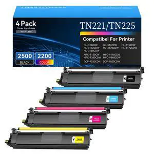 TN221 TN225 High Yield Toner Cartridges 4 Pack for Brother MFC-9130CW | with Chip for Brother TN221 TN225 Toner Cartridges Compatible with MFC-9330CDW HL-3140CW HL-3170CDW HL-3180CDW Printer TN221 TN225 High Yield Toner Cartridges 4 Pack for Brother MFC-9130CW | with Chip for Brother TN221 TN225 Toner Cartridges Compatible with MFC-9330CDW HL-3140CW HL-3170CDW HL-3180CDW Printer