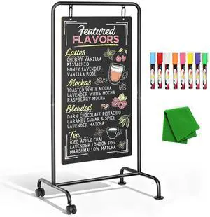 Rolling Metal A-Frame Chalkboard Sign with Wheels, 40" x 20" | Large Double Sided, Sidewalk Sandwich Board, Weatherproof & Stable Easel, For Restaurant, Cafe, Business, Wedding Rolling Metal A-Frame Chalkboard Sign with Wheels, 40" x 20" | Large Double Sided, Sidewalk Sandwich Board, Weatherproof & Stable Easel, For Restaurant, Cafe, Business, Wedding