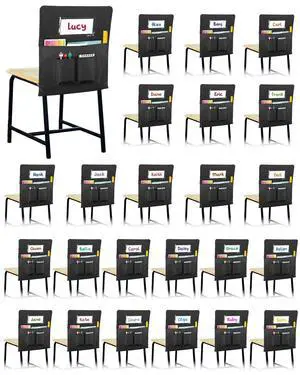 24 PCS Chair Pockets for Classroom,20"x17" Large Chair Pockets,Student Chair Pockets k-2, seat Sacks for Classroom Chairs with Name Tag 24,for Classroom School Home Kindergarten Black 24 PCS Chair Pockets for Classroom,20"x17" Large Chair Pockets,Student Chair Pockets k-2, seat Sacks for Classroom Chairs with Name Tag 24,for Classroom School Home Kindergarten Black