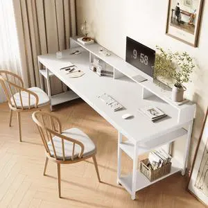 78-Inch Double Desk with Storage Shelves, 2-Person Gaming Desk for Home Office, Long Desk with Monitor Stand (White) 78-Inch Double Desk with Storage Shelves, 2-Person Gaming Desk for Home Office, Long Desk with Monitor Stand (White)