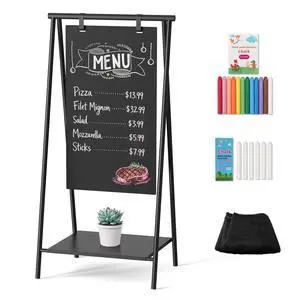Metal A-Frame Chalkboard No Assembly Required - 44"x21" Premium Minimal Matte Black Frame Outdoor Indoor Swinging Sandwich Sign Board Pizarra for Business or Personal Display Metal A-Frame Chalkboard No Assembly Required - 44"x21" Premium Minimal Matte Black Frame Outdoor Indoor Swinging Sandwich Sign Board Pizarra for Business or Personal Display