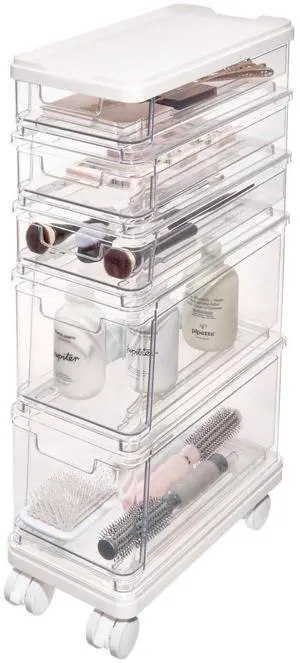The Sarah Tanno Collection 5-Drawer Stacking Cosmetic Organizer Cart, Clear The Sarah Tanno Collection 5-Drawer Stacking Cosmetic Organizer Cart, Clear