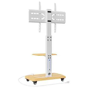 Rolling TV Stand with Power Outlet for 32 to 80 inch TVs, White | Up to 131lbs, Height Adjustable, Spacious Shelf, for Living Room, Bedroom, Office, Moveable TV Cart on Wheels Rolling TV Stand with Power Outlet for 32 to 80 inch TVs, White | Up to 131lbs, Height Adjustable, Spacious Shelf, for Living Room, Bedroom, Office, Moveable TV Cart on Wheels