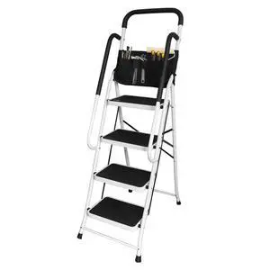 Ergonomic 4 Step Folding Ladder with Anti-Slip Pedal: Step Stool with Padded Handle for Kitchen, Household, Offices Ergonomic 4 Step Folding Ladder with Anti-Slip Pedal: Step Stool with Padded Handle for Kitchen, Household, Offices