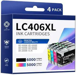 LC406XL LC406 Ink Cartridges Compatible For Brother Printer Latest Upgrade Work For Brother Printer Mfc-J4335dw Mfc-J5855dw Mfc-J6555dw Mfc-J4535dw Mfc-J6955dw (4 Pack Black Cyan Magenta Yellow) LC406XL LC406 Ink Cartridges Compatible For Brother Printer Latest Upgrade Work For Brother Printer Mfc-J4335dw Mfc-J5855dw Mfc-J6555dw Mfc-J4535dw Mfc-J6955dw (4 Pack Black Cyan Magenta Yellow)